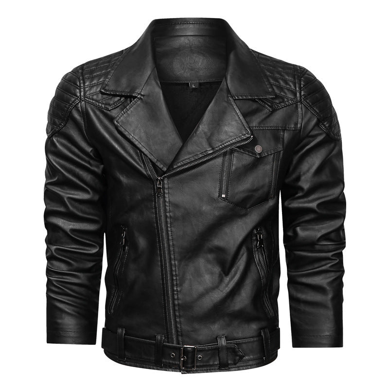 Men's Retro PU Leather Motorcycle Jacket with Classic Lapel Design