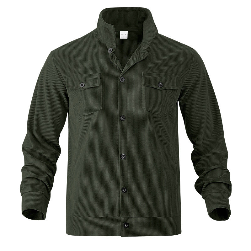 Men's Corduroy Stand Collar Jacket with Multi Pockets and Casual Style