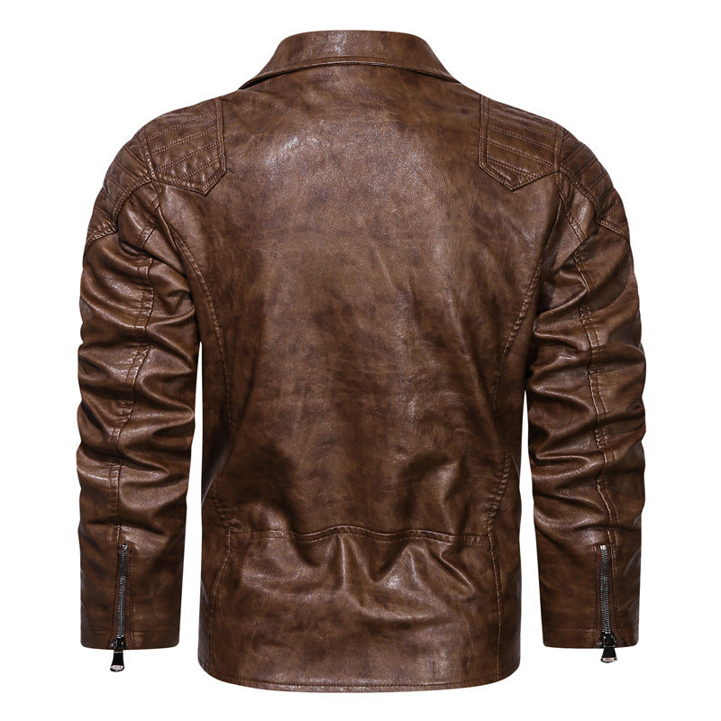Men's Retro PU Leather Motorcycle Jacket with Classic Lapel Design
