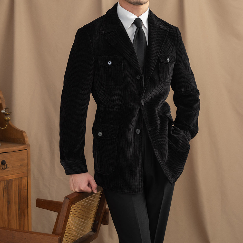 Men's Warm Winter Chenille Corduroy Jacket Elegant Blazer Coat