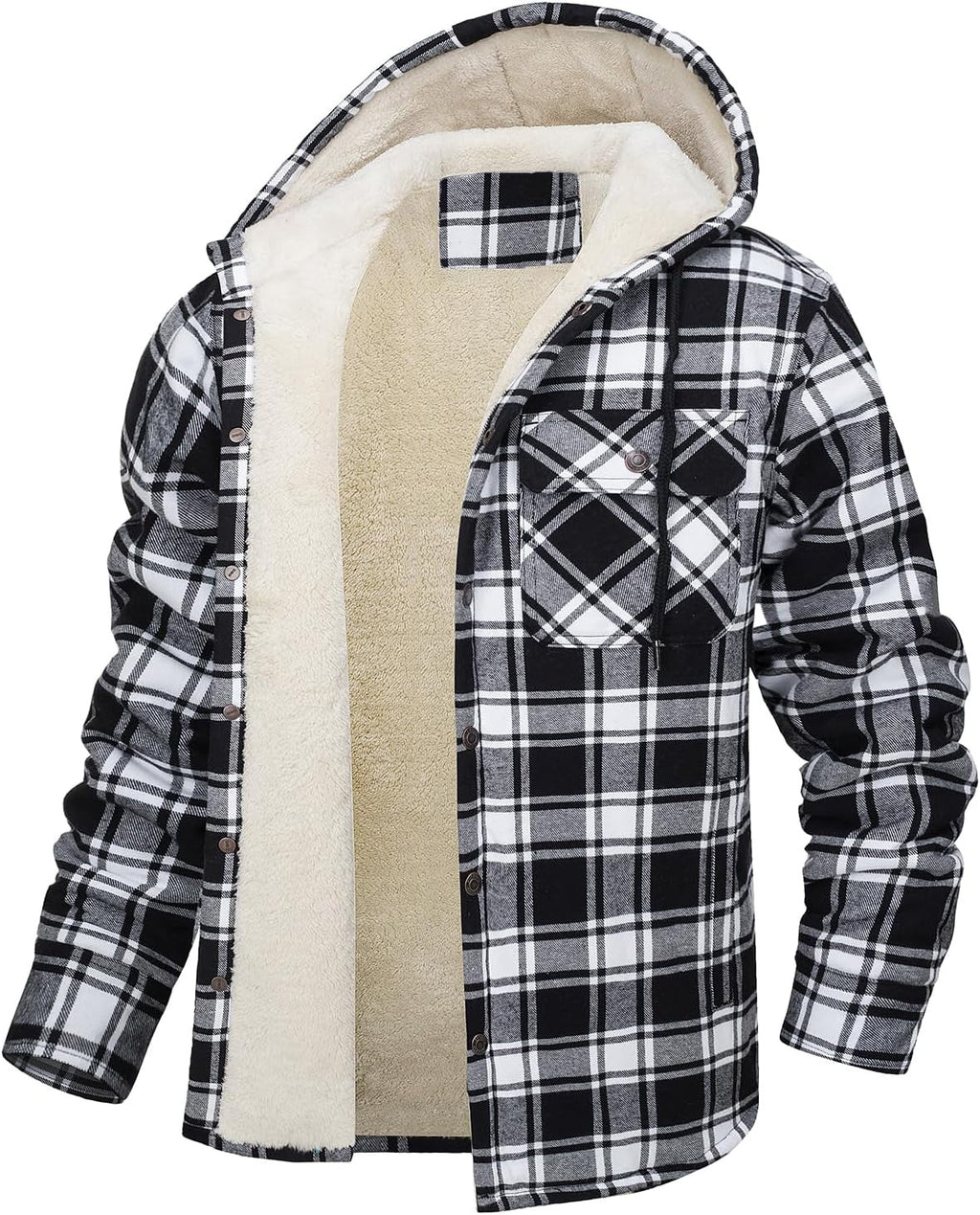Men's Hooded Fleece Lined Plaid Coat for Warm Winter Wear