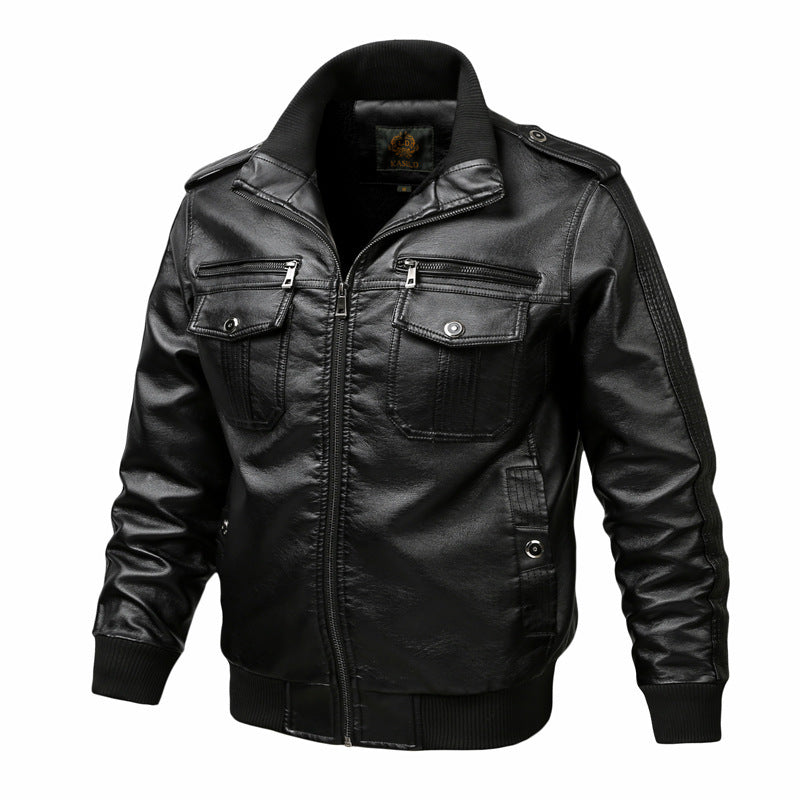 Men's Retro Biker Leather Jacket with Stylish Zipper Pocket Design