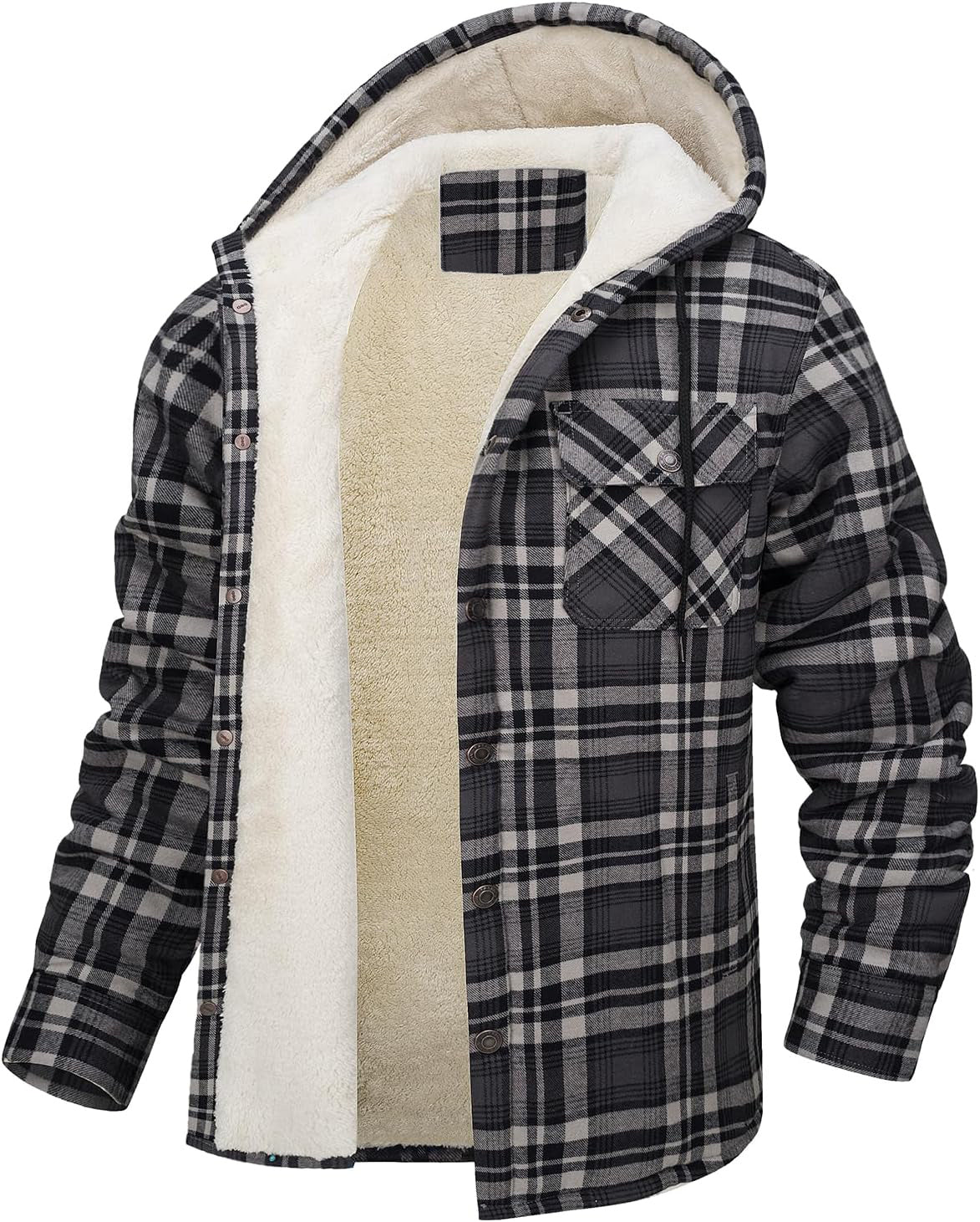 Men's Hooded Fleece Lined Plaid Coat for Warm Winter Wear