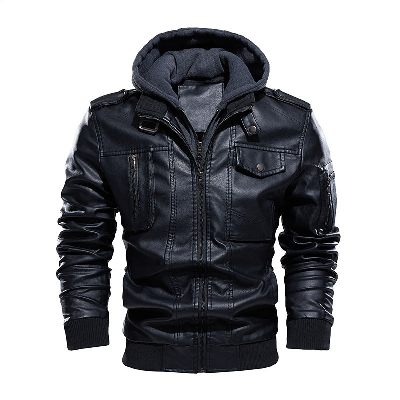 Men's Vintage Hooded Leather Jacket with Soft Velvet Lining Style