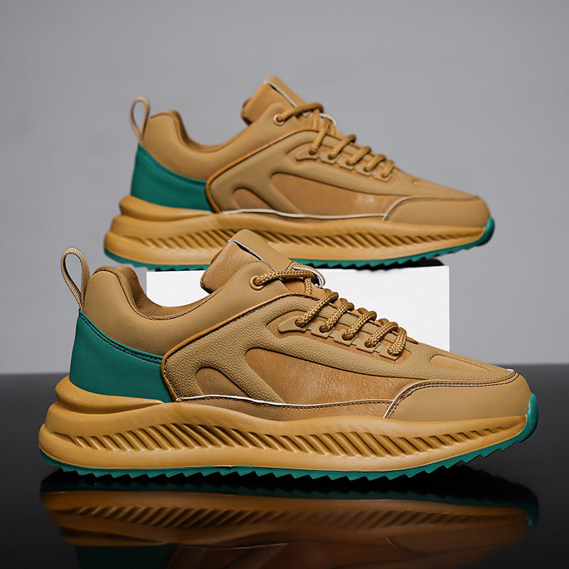 Men's Lightweight Platform Leather Sneakers Casual Comfortable Sporty Style