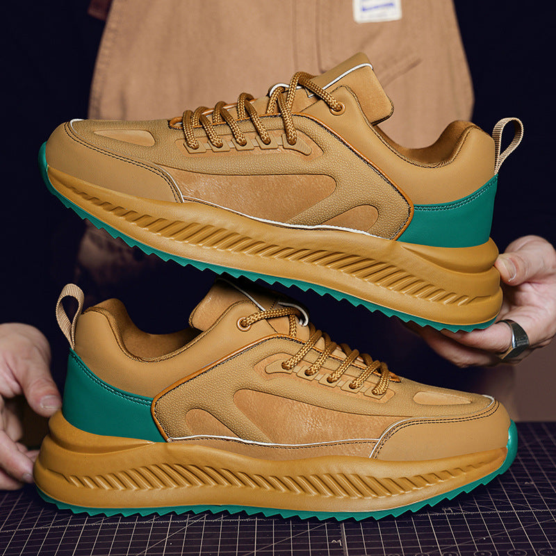 Men's Lightweight Platform Leather Sneakers Casual Comfortable Sporty Style