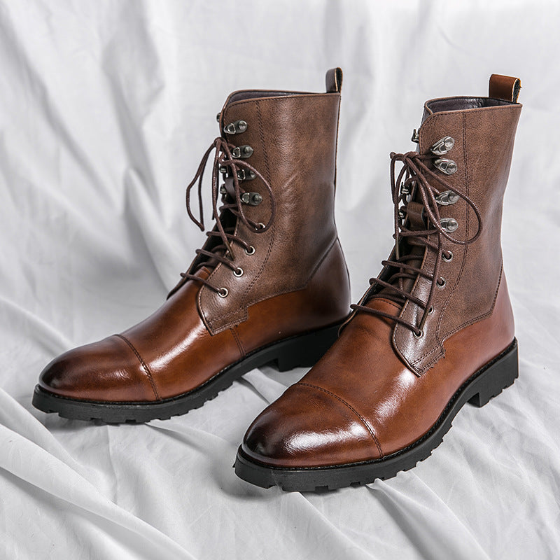 Men's Leather Denim Boots Casual Lace Up Fall Winter Footwear