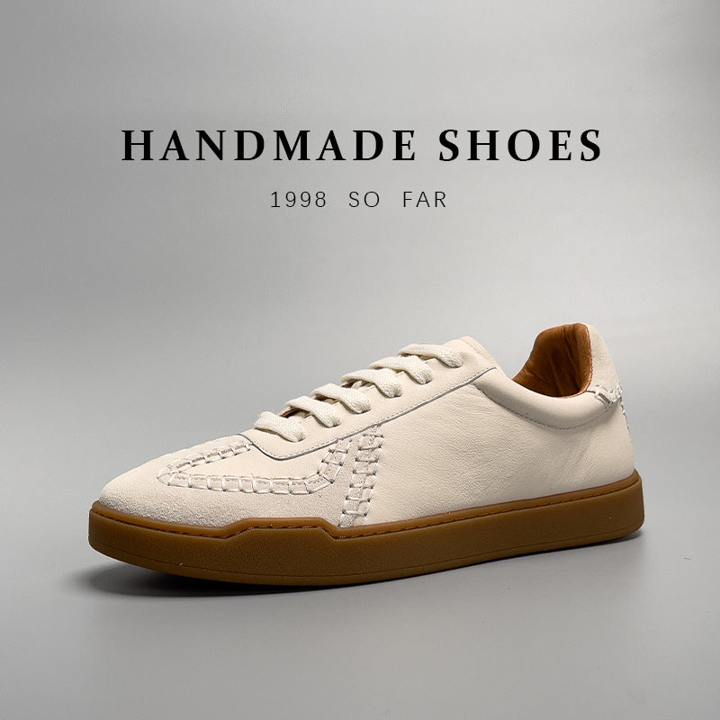 Men's Genuine Leather Low Cut Baseball Style Casual Lace Sneakers