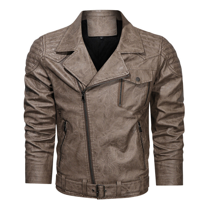 Men's Retro PU Leather Motorcycle Jacket with Classic Lapel Design