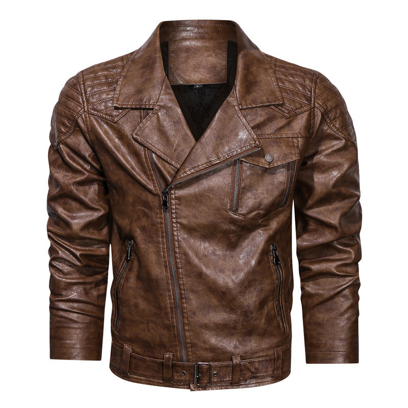 Men's Retro PU Leather Motorcycle Jacket with Classic Lapel Design