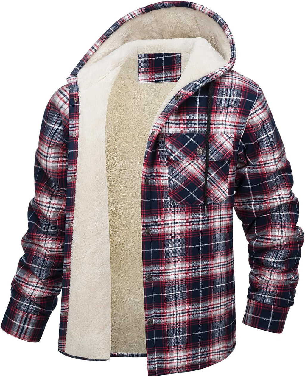 Men's Hooded Fleece Lined Plaid Coat for Warm Winter Wear