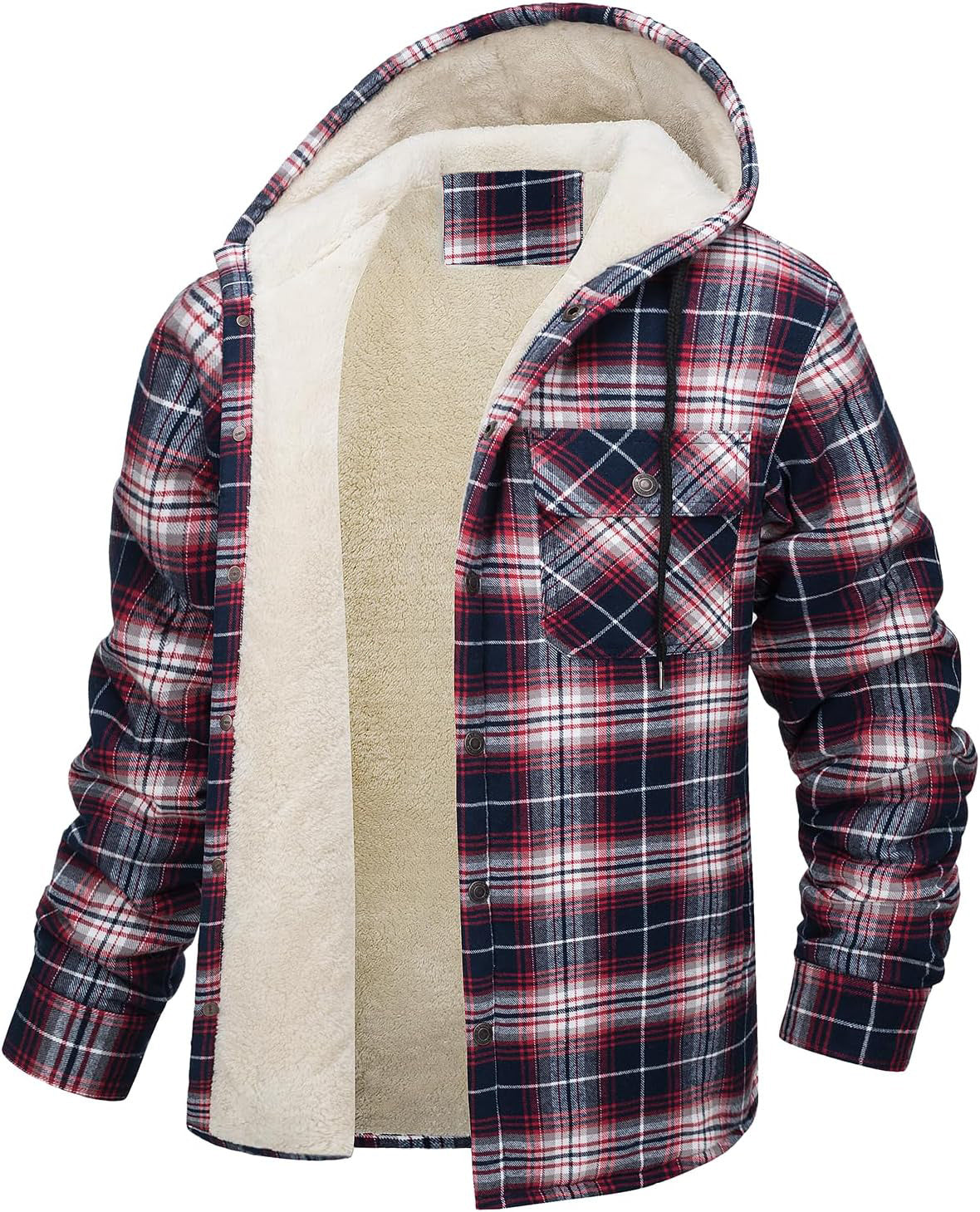 Men's Hooded Fleece Lined Plaid Coat for Warm Winter Wear