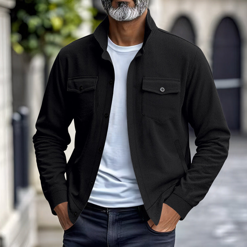 Men's Corduroy Stand Collar Jacket with Multi Pockets and Casual Style
